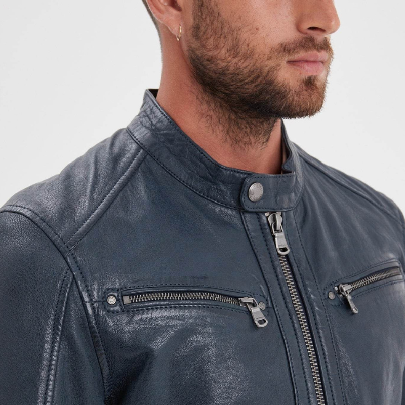 Veste automne homme en cuir style motard, élégante -Xavier