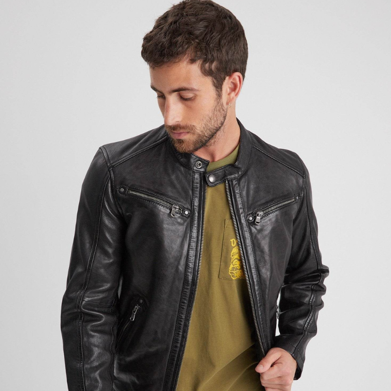 Veste automne homme en cuir style motard, élégante -Xavier