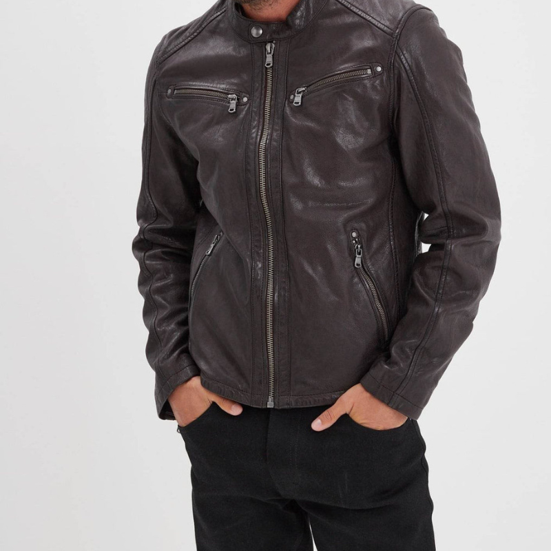 Veste automne homme en cuir style motard, élégante -Xavier