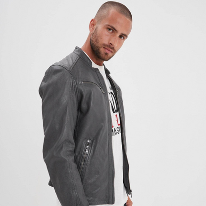 Veste automne homme en cuir style motard, élégante -Xavier
