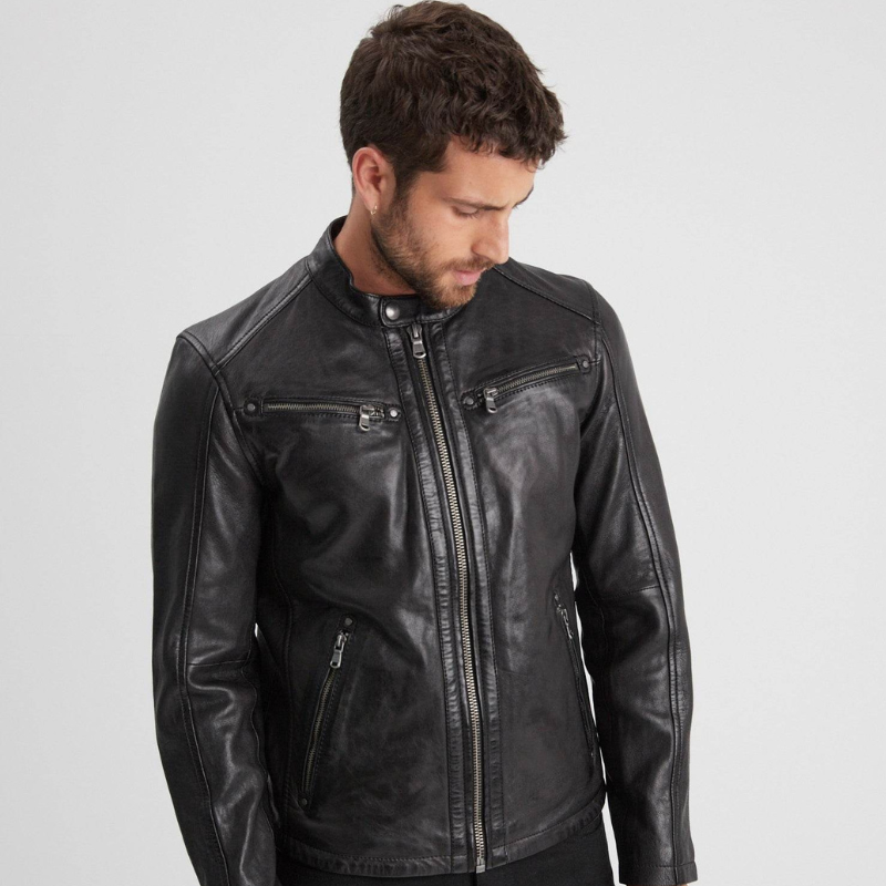 Veste automne homme en cuir style motard, élégante -Xavier
