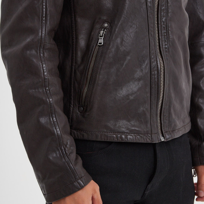 Veste automne homme en cuir style motard, élégante -Xavier