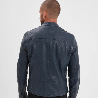 Veste automne homme en cuir style motard, élégante -Xavier