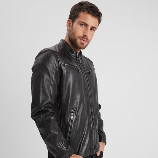 Veste automne homme en cuir style motard, élégante -Xavier