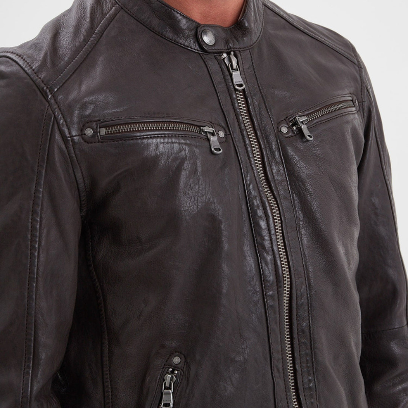 Veste automne homme en cuir style motard, élégante -Xavier