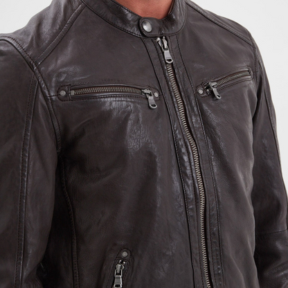Veste automne homme en cuir style motard, élégante -Xavier