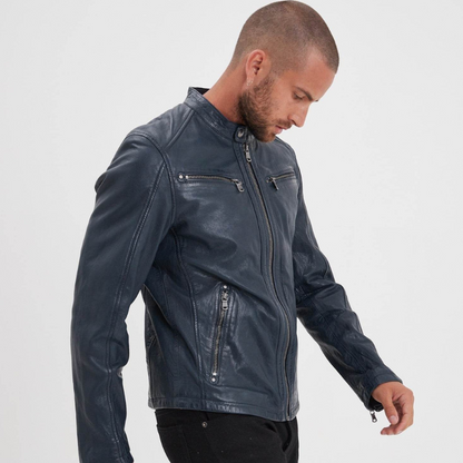 Veste automne homme en cuir style motard, élégante -Xavier