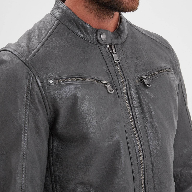 Veste automne homme en cuir style motard, élégante -Xavier