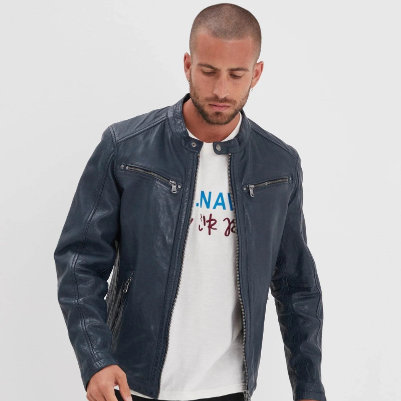 Veste automne homme en cuir style motard, élégante -Xavier