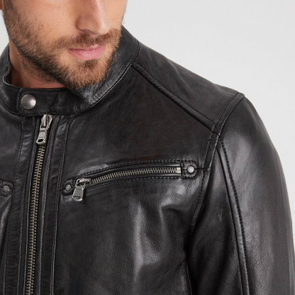 Veste automne homme en cuir style motard, élégante -Xavier