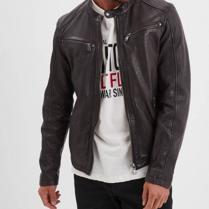 Veste automne homme en cuir style motard, élégante -Xavier