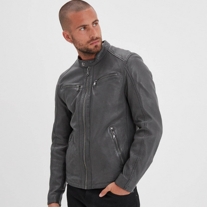Veste automne homme en cuir style motard, élégante -Xavier